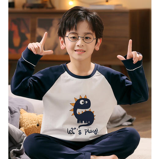 芬腾男童睡衣宝宝长袖纯棉春秋卡通男孩中大童儿童全棉家居服套装 商品图0