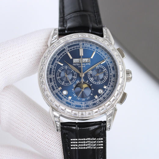 Noob Maker，N厂市场独家，耗时2年，18k包金版本和定制版手工镶钻工艺来啦，由20种不同钻组成，色泽艳丽，扣子也点缀21颗钻，搭配正品一致的美洲鳄鱼皮表带百达.翡丽超级复杂功能计时系列 商品图12