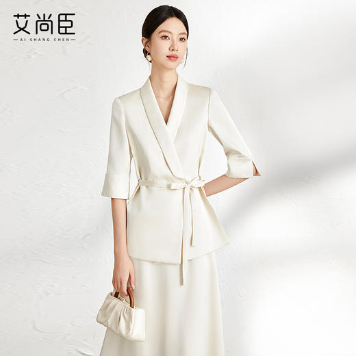 艾尚臣气质职业两件套秋季五分袖高级感西装套装裙教师主持人正装 商品图6