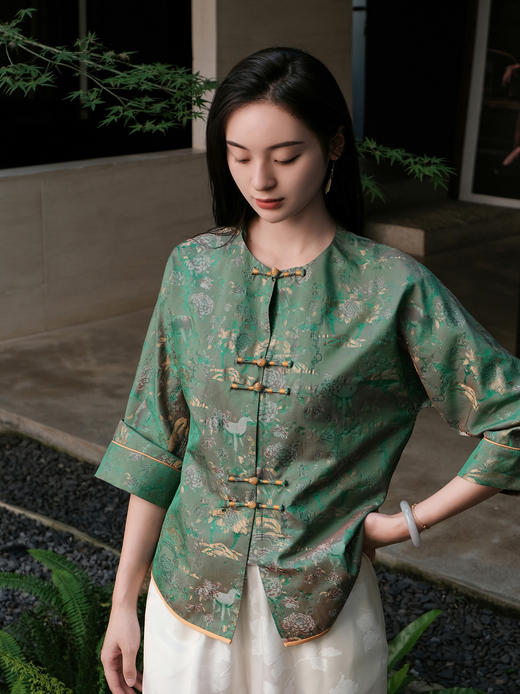 盛唐婧 |真丝宋锦罗森林麋鹿外套上衣 商品图1