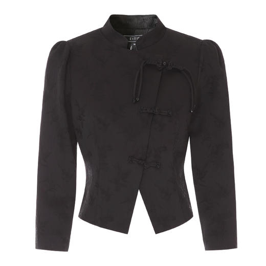 EITIE爱特爱清冷感黑色中式立领不对称暗纹衬衫上衣秋季新款C2413412 商品图5