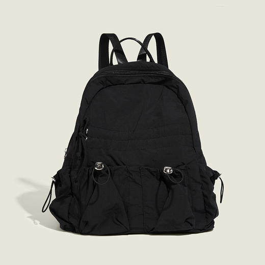 【时尚文艺抽绳设计，舒适轻便~】韩国轻便尼龙双肩包 日系文艺抽绳学生书包 休闲运动旅行背包 采用高质量尼龙材质制作，轻便柔软，防水防护-QQ 商品图3