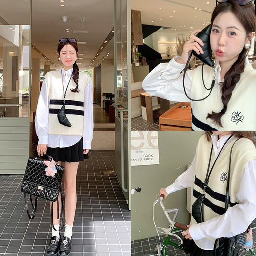 <曾小咸推荐>新品最最最后一波现货！卖完下架不再补！【美高返校日】杏色黑色条纹毛织马甲 日常139.99 立减80 秒杀59.99！！ 商品图1