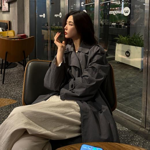 ROMI STUDIO“文艺作家”100%棉大翻领双排扣腰带廓形风衣 431F2042 商品图1