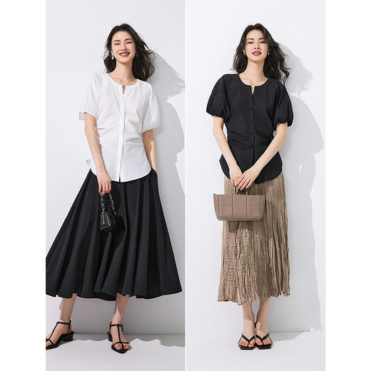 棉仓353604019-收腰泡泡袖衬衫 商品图4