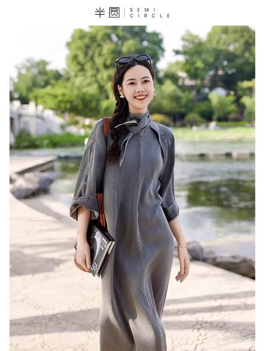 半圆/D24102011/连衣裙女中袖荡领小众设计感 商品图1