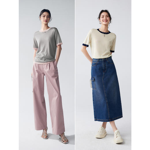 棉仓352635003-撞色边香风短袖针织衫 商品图4