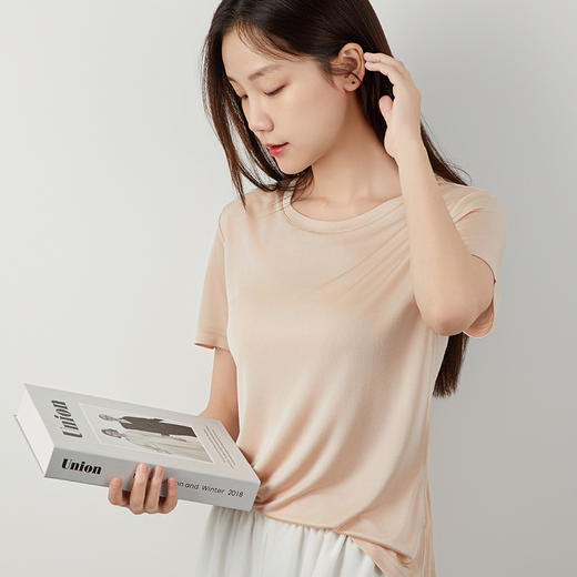 TG-TG03S310夏季真丝圆领T恤女基础宽松纯色百搭桑蚕丝短袖打底衫不透肉 商品图2