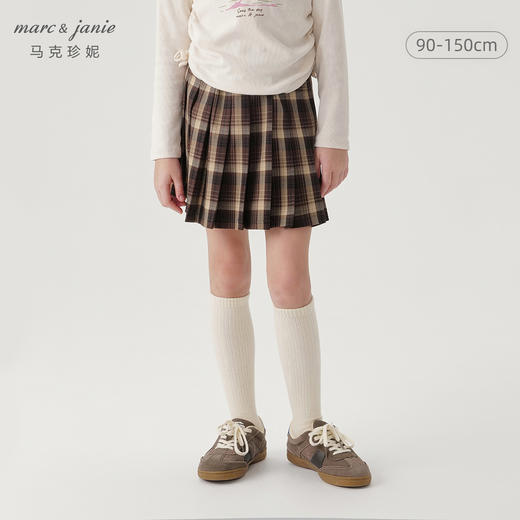 马克珍妮女童复古学院格子百褶短裙半身裙儿童裙子秋装新款241272 商品图0