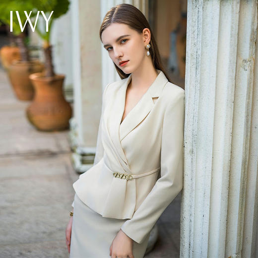 IWY/秋款纯白色高端气质女神范假两件职业装收腰显瘦通勤连衣裙Q989 商品图1