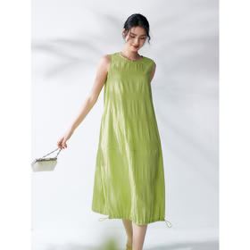 棉仓343616005-圆领立体花苞廓形抽绳立体肌理长款连衣裙