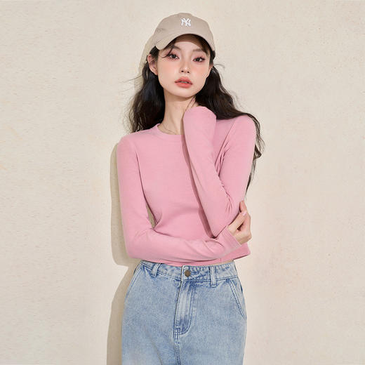 西遇长袖短款T恤女新款修身针织打底衫内搭外穿上衣D3442168 商品图2