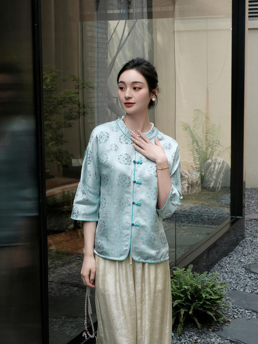 盛唐婧 |真丝宋锦宝相花对襟上衣 商品图0