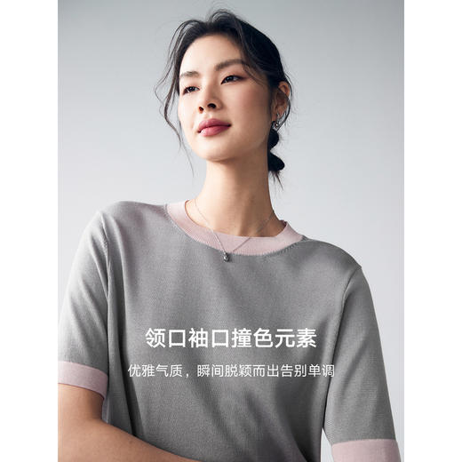 棉仓352635003-撞色边香风短袖针织衫 商品图3