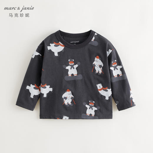 马克珍妮男童萌趣动物满印长袖T恤宝宝上衣纯棉儿童秋装240999 商品图2