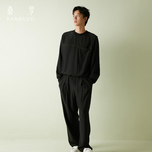 桑罗运动套装休闲男士宽松跑步秋款撞色拼接型男家居睡衣100%桑蚕丝 商品图1