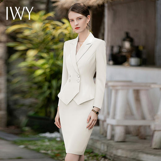 IWY/秋款白色长袖西装半裙正式场合招待职业裙套装C1851+S1825 商品图2