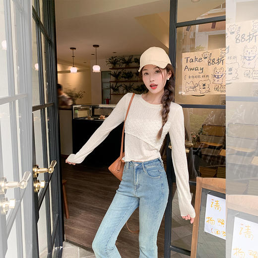 <曾小咸推荐>【白日梦蕾】杏色下摆不对称防晒衫 商品图2