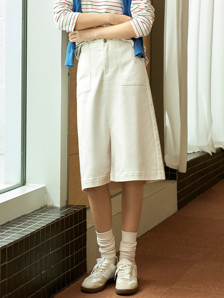 防晒防透白色牛仔裙FCE2JEN011