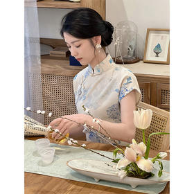 【慕夏预售3天】新中式年轻款少女夏季天丝麻日常全开襟旗袍LSB2645