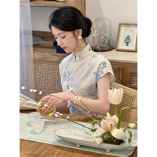 【慕夏预售3天】新中式年轻款少女夏季天丝麻日常全开襟旗袍LSB2645 商品图0