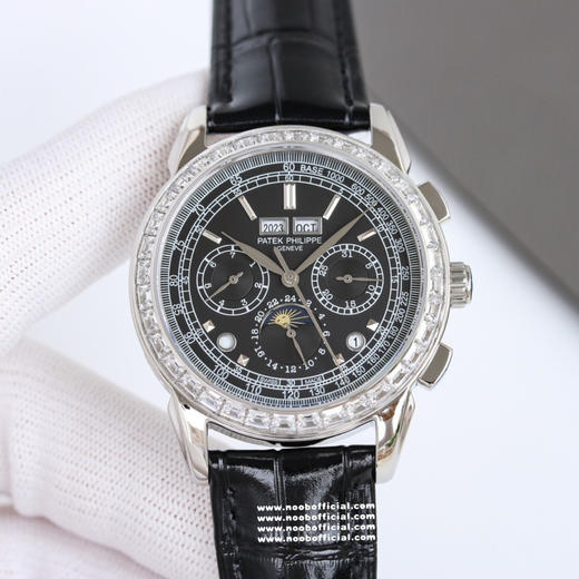 Noob Maker，N厂市场独家，耗时2年，18k包金版本和定制版手工镶钻工艺来啦，由20种不同钻组成，色泽艳丽，扣子也点缀21颗钻，搭配正品一致的美洲鳄鱼皮表带百达.翡丽超级复杂功能计时系列 商品图10