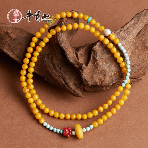 牛首山文创富甲多福蜜蜡绿松石朱砂手链古风原矿高档琥珀手串礼物 商品图1