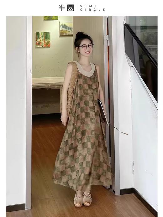 半圆/D23114071/抽褶吊带裙复古清凉透气宽松连衣裙 商品图1