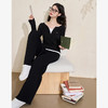 西遇假两件长袖T恤两件套女新款黑色阔腿裤休闲套装D3442167 商品缩略图3