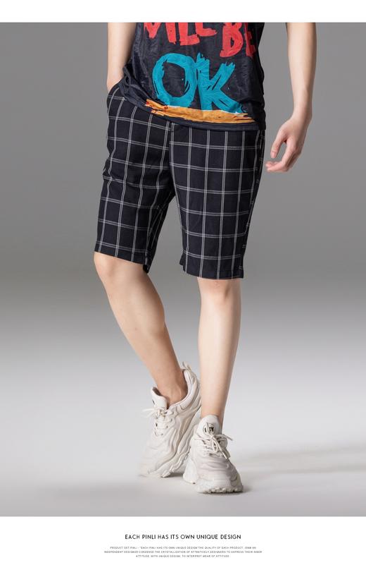 PINLI品立夏季新款男士直筒格子短裤潮牌百搭时尚休闲五分裤B242117146 商品图2