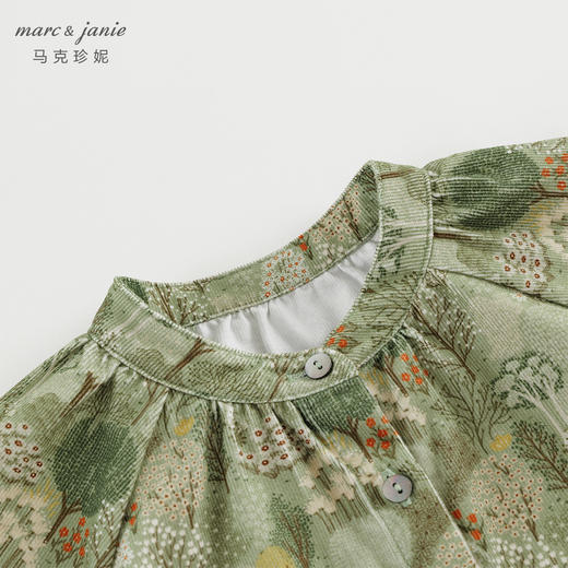 马克珍妮女童绿色丛林灯芯绒衬衫儿童满印衬衣上衣秋装新款241112 商品图3