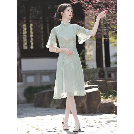 【预售3天】改良绿色旗袍小清新，年轻款高端气质少女奥黛连衣裙夏LSB2176 商品图3