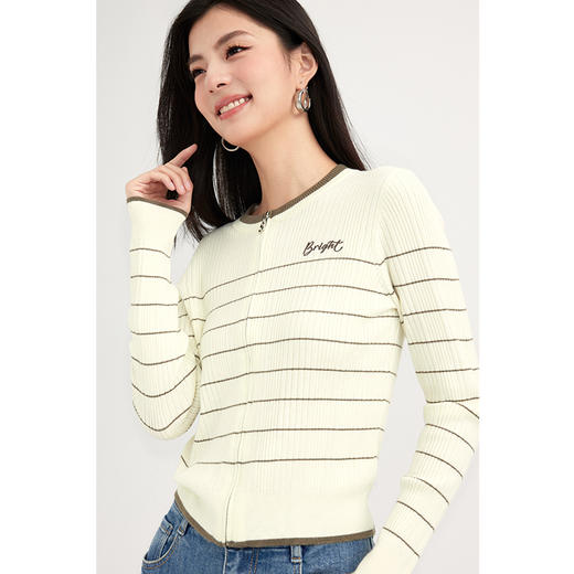 【特惠不退货】诗凡黎条纹针织开衫2024春新款气质上衣女3F2130201 商品图3