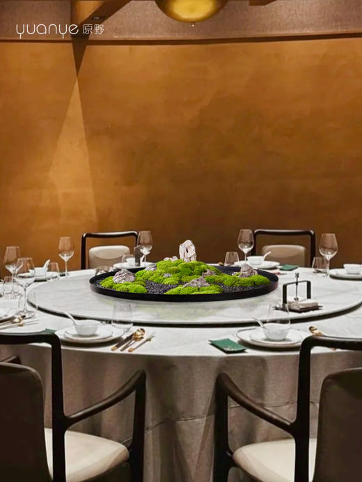 酒店大圆桌餐桌花转盘摆花永生苔藓绿植仿真花假花餐厅装饰摆设件 商品图2