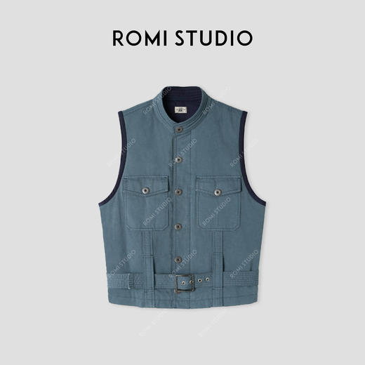 ROMI STUDIO“美式复古”100%棉砂洗洗水做旧腰带宽松马甲 431J7003 商品图0