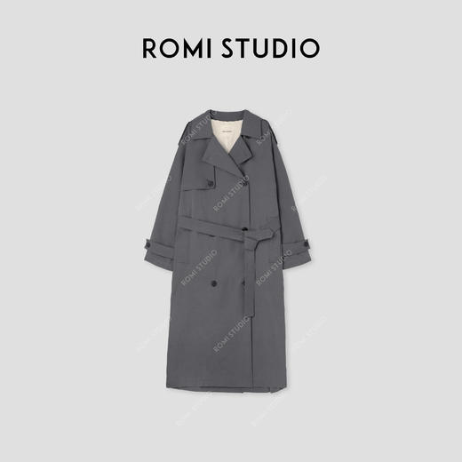 ROMI STUDIO“文艺作家”100%棉大翻领双排扣腰带廓形风衣 431F2042 商品图3