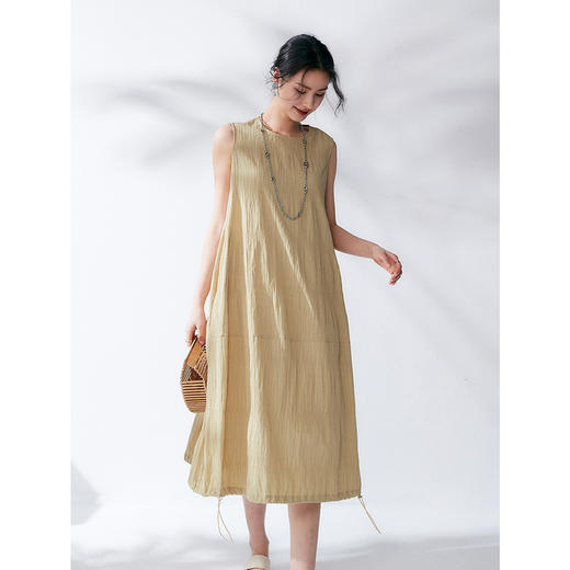 棉仓343616005-圆领立体花苞廓形抽绳立体肌理长款连衣裙 商品图1