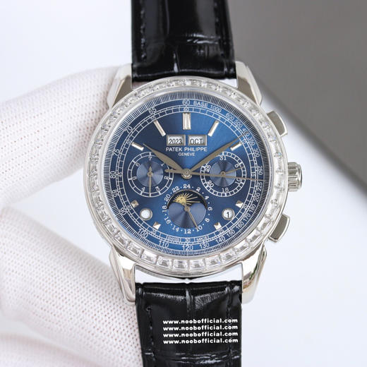 Noob Maker，N厂市场独家，耗时2年，18k包金版本和定制版手工镶钻工艺来啦，由20种不同钻组成，色泽艳丽，扣子也点缀21颗钻，搭配正品一致的美洲鳄鱼皮表带百达.翡丽超级复杂功能计时系列 商品图13