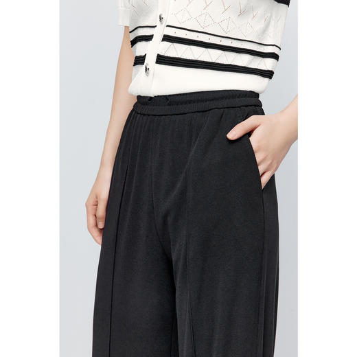 【商场同款】诗凡黎黑色直筒针织休闲裤2024夏新款长裤3F4350781 商品图3