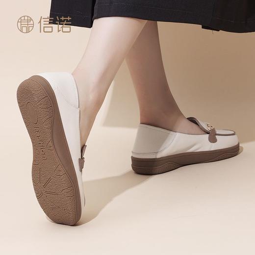 信诺真皮舒适乐福鞋女2024新款秋季小白鞋女士软底一脚蹬妈妈单鞋Q3066-N12 商品图4