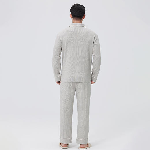 素道有机彩棉 纯棉男士灰色长袖家居服 纽扣翻领100%棉睡衣 商品图4