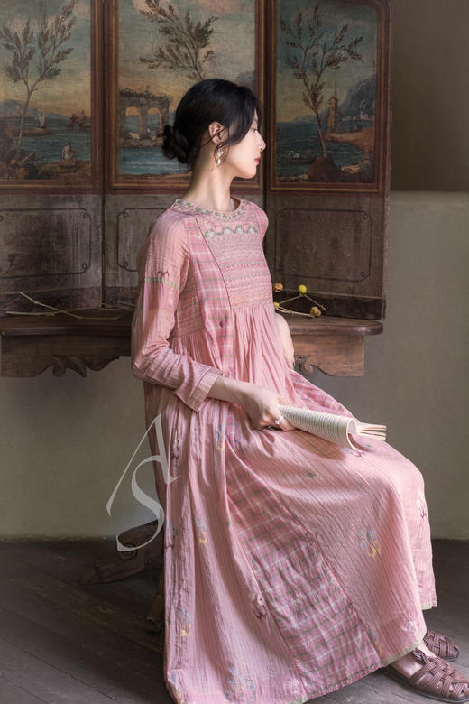 Maku  无花果色手工挑花织绣长袖连衣裙 商品图2