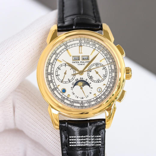 Noob Maker，N厂市场独家，耗时2年，18k包金版本和定制版手工镶钻工艺来啦，由20种不同钻组成，色泽艳丽，扣子也点缀21颗钻，搭配正品一致的美洲鳄鱼皮表带百达.翡丽超级复杂功能计时系列 商品图5