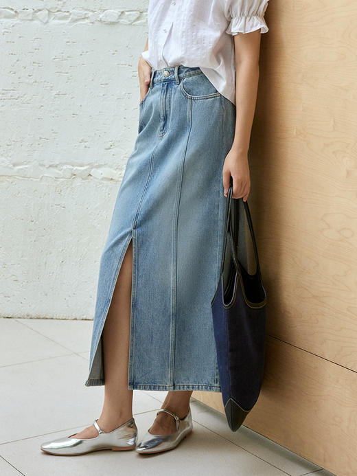 美式复古前开叉直筒牛仔半裙FB4955243 商品图2