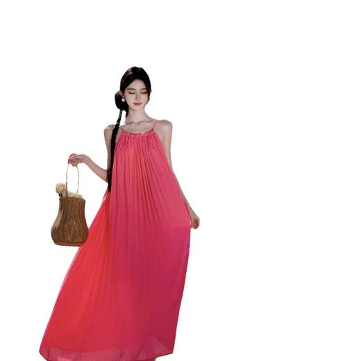 【法式轻奢系列！高级感挂脖连衣裙】多巴胺海边，挂脖性感度墙裂推荐，法式过膝长裙压褶大摆连衣裙，波西米亚海边度假中长裙L 商品图4