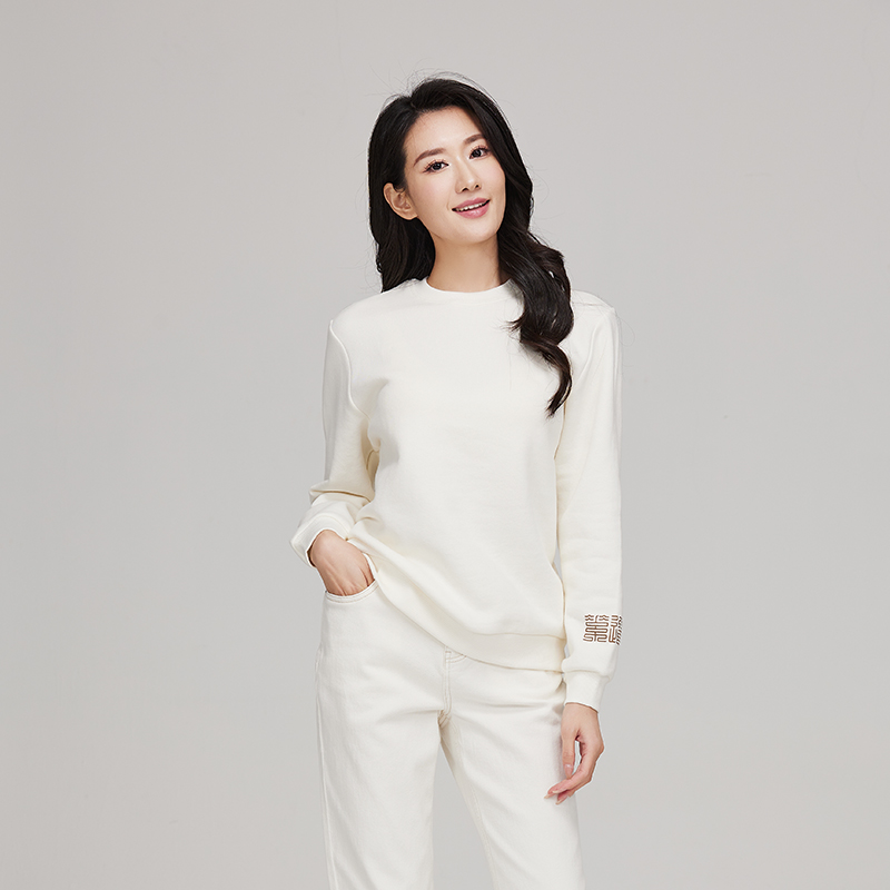 素道天然有机彩棉圆领情侣卫衣 时尚男女同款运动衫 针织长袖装