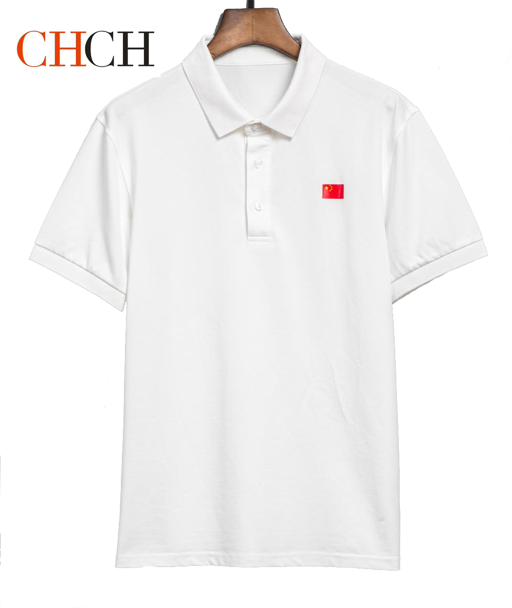CHCH祈祈春夏国旗衫百搭短袖POLOT恤米白色男女同款CL2G1A002