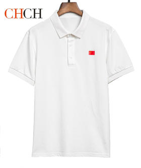 CHCH祈祈春夏国旗衫百搭短袖POLOT恤米白色男女同款CL2G1A002