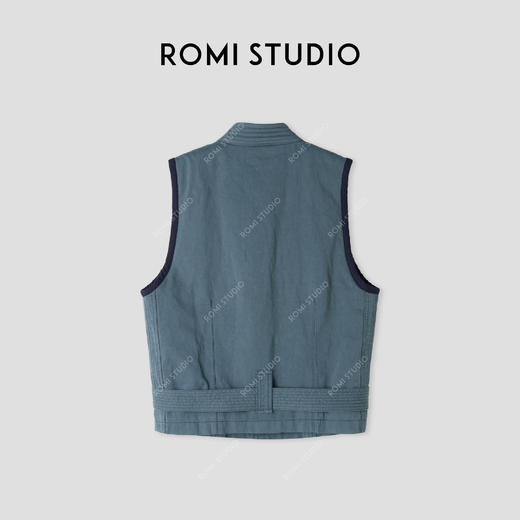 ROMI STUDIO“美式复古”100%棉砂洗洗水做旧腰带宽松马甲 431J7003 商品图1
