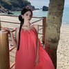 【法式轻奢系列！高级感挂脖连衣裙】多巴胺海边，挂脖性感度墙裂推荐，法式过膝长裙压褶大摆连衣裙，波西米亚海边度假中长裙L 商品缩略图0